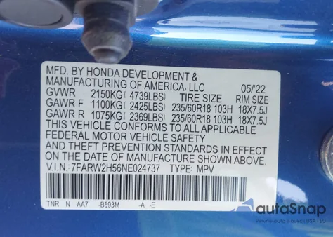 2022 Honda Cr-V Awd Ex z USA, uszkodzony, nr VIN 7FARW2H56NE024737